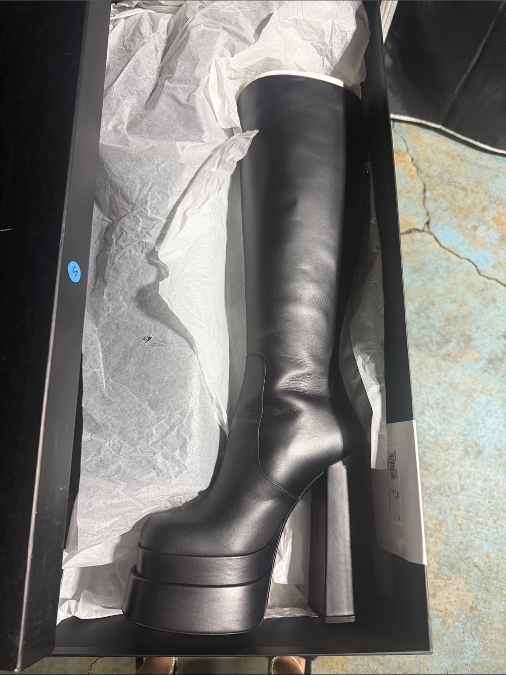 Versace Black Platform Over-the-Knee Block Heel Boots